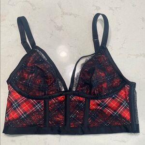 Victoria's Secret Red and Black Lace Longline Bra